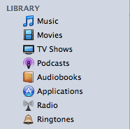 Media types in the iTunes library