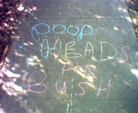 poop heads for Bush chalk art on sidewalk